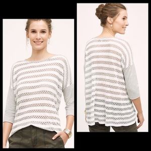 Anthro Eri + Ali Open Knit Striped Boxy Shirt Top